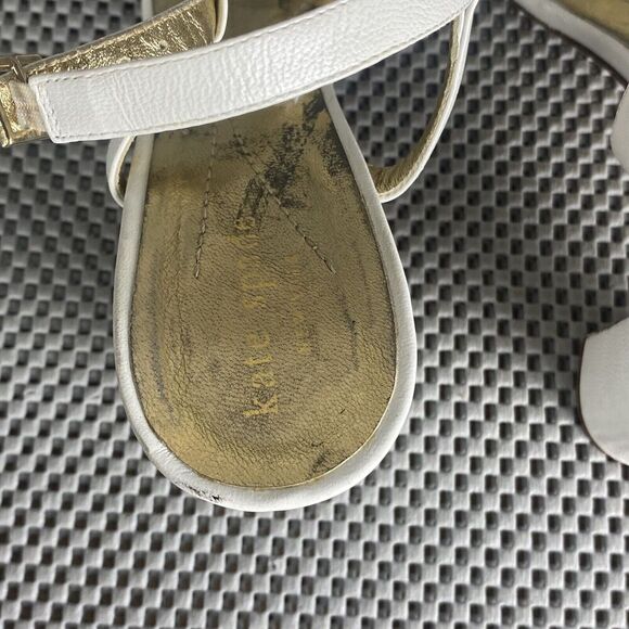 Kate Spade Heeled Sandals Womens Size 8.5 B White Ankle Strap Made In Italy - Picture 10 of 13